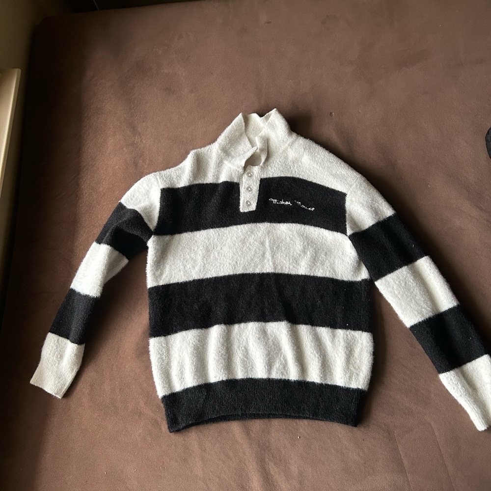 Men's Black and White Striped Sweater